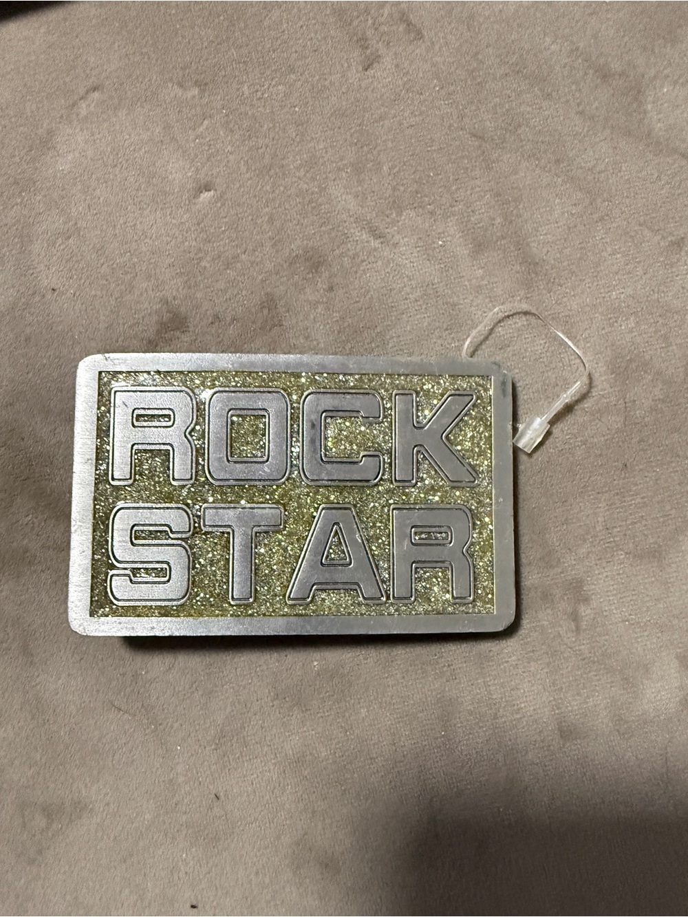 ROCK STAR Belt Buckle – Silver and Gold Glitter Accent Vintage Unisex